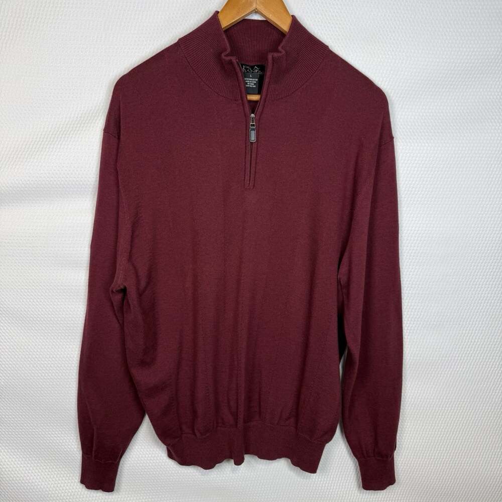 Jos A Bank Sweater Mens L Maroon Signature Collection Cotton 1/4 Zip Pullover